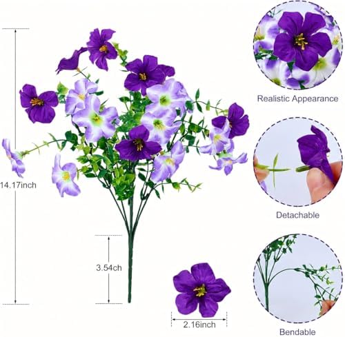 Artificial Petunia Flowers for Outdoor, 8 Bundles UV Resistant Faux Flowers - Image 2
