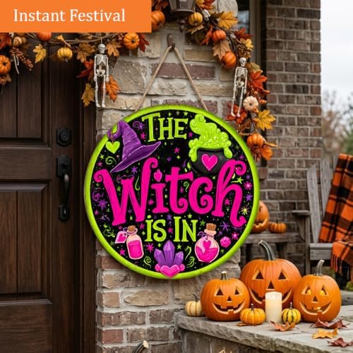 Witchy Halloween Decorations Wooden Sign for Home, The Witch is in Sign - Image 2