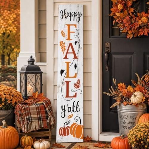Dandat Fall Porch Sign 47" Happy Fall Y'all Wooden Welcome Sign Large by Dandat