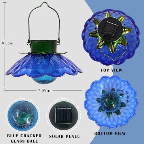 Solar Lights Outdoor Waterproof Solar Flower Light with Crackle Globe Glass - Image 6