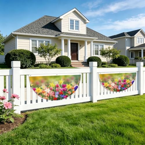 Spring Flowers Butterfly Semicircular Hanging Decorative Bunting Flag 2pcs - Image 5