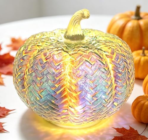 Fall Decor,Mercury Glass Light up Pumpkin Lights with Timer(Colorful) by CFDECORCandlesandHolders