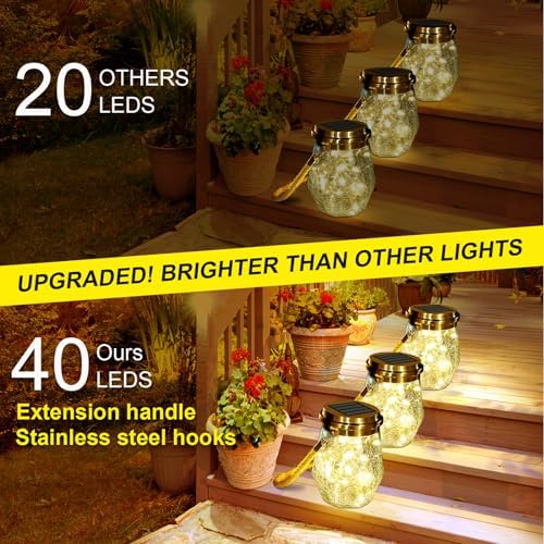 Solar Lantern Outdoor, 2 Pack Hanging Solar Lights Outdoor Waterproof, Upgraded 60 LED Lanterns Decorative Outdoor Garden Decor for Yard Pathway Patio Christmas Halloween, Warm White, ‎LD01 - Image 2