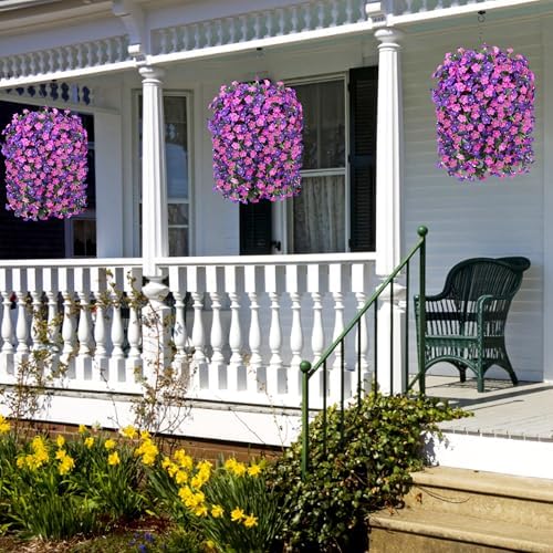 Artificial Fake Hanging Flowers Plants for Outdoor Spring Summer Decoration, 2PCS Faux Silk Daisy Flower Look Real UV Resistant Orchid Vine for Home Outside Garden Wall Indoor(Dark Purple and Fuchsia) - Image 2
