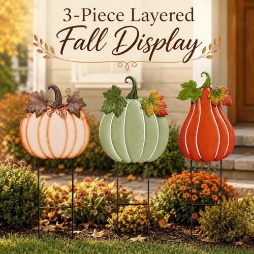 3Pcs Large Pumpkin Yard Decorations, Fall Thanksgiving Garden Stakes - Image 2