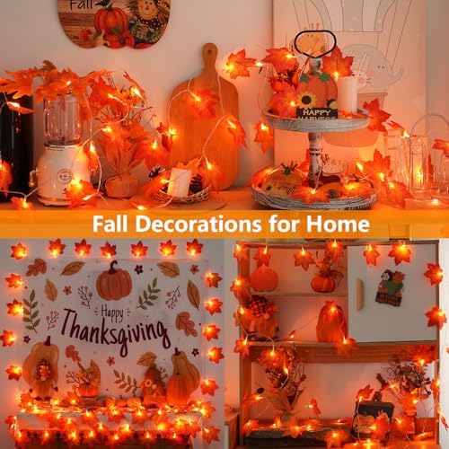 YEGUO 4 Packs Thanksgiving Decorations for Home, Fall Lights Battery Operated, Total 40ft 80 LED Lighted Fall Garland Maple Leaves for Thanksgiving Decor - Image 5