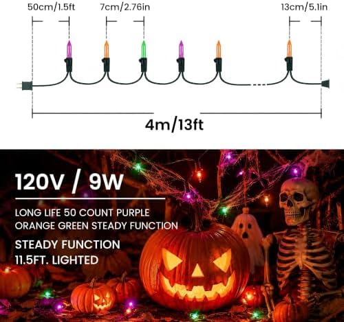 Hopolon Halloween String Lights, 2 Pack 50 Count Orange Purple Green - Image 6