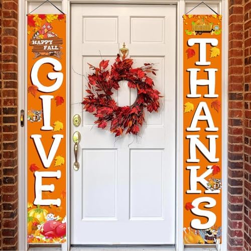 GIVE THANKS Hanging Banner Porch Sign Autumn Pumpkin Maple Leaf Backdrop Flag Fall Harvest Welcome Banner For Indoor Outdoor Wall Door Decoration Thanksgiving Party Decorations 72"x12" - Image 7