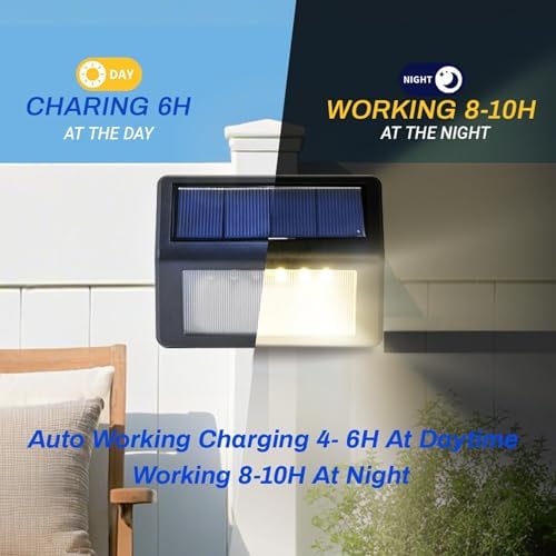 Bright Solar Fence Lights, 6 Pack Outdoor Step Lights, IP65 Waterproof, 3000K Warm-White, Dusk to Dawn Outdoor Lighting with 6 LED for Wall, Garage, Patio, Exterior, Porch - Image 3