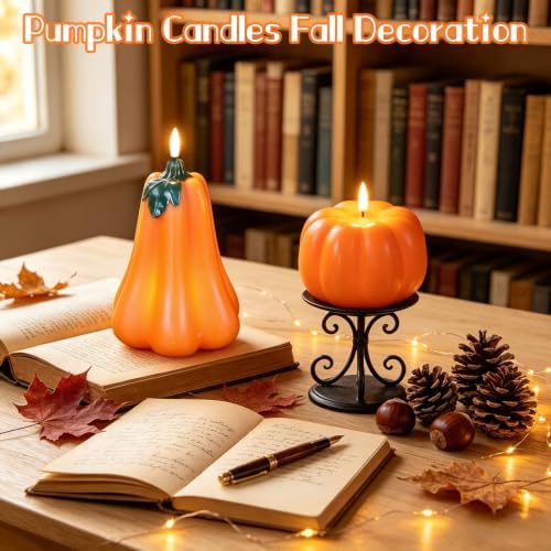 Wondise Fall Decorations Flameless Wax Pumpkin Candles with Remote Timer - Image 7