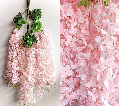 Wisteria Hanging Flowers 12 Pack Artificial Flowers Fake Wisteria Vine Rattan Hanging Garland Silk Flowers String for Party Home Wall Greenery Wedding Decor (Light Pink) - Image 2