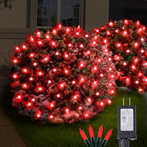Neoclassy 120Led Red Christmas Net Lights Outdoor 5ft x 6ft Connectable, 8 Modes Waterproof Black Wire 29V Plug in Mesh Net Christmas Lights for Garden, Yard, Bushes, Trunk, Xmas Tree Decor (Red) by NeoclassyDirect
