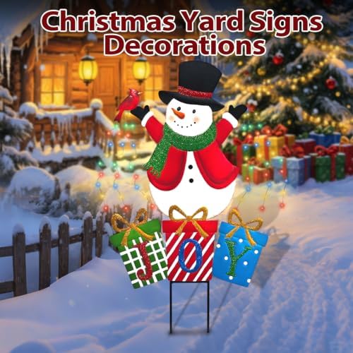 BRIGHTDECK Christmas Metal Stake Lights Outdoor Decorations, Joy Snowman - Image 6