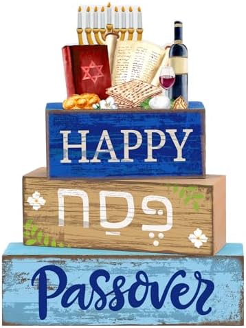 Lineshading 4 Pcs Wooden Passover Block Signs Farmhouse Tiered Tray Decor by Lineshading