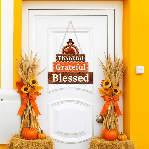 Thanksgiving Decorations Wooden Turkey Door Sign Thankful Sign Decor - Image 2