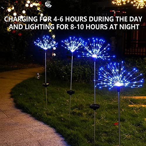 YOTOZU 2 PCS Solar Firework Light, Outdoor Solar Garden Decorative Lights 120 LED Powered 40 Copper Wires String DIY Landscape Light for Walkway Pathway Backyard Christmas Decoration Parties (Blue) - Image 6