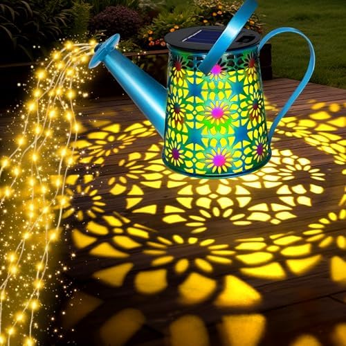 Solar Lights Outdoor Decorative, Blue Metal Solar Watering Can with Lights - Image 4
