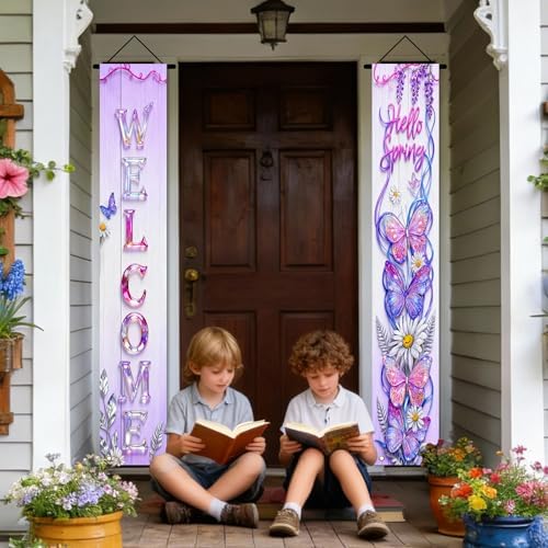 Nuxovilar Front Door Porch Sign Entrance Banner Set 12x71in Polyester - Image 4