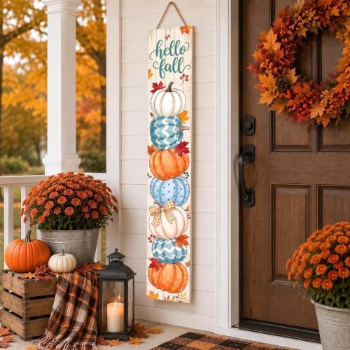 Fall Welcome Porch Sign, Wooden, 47.2", Front Door, Stacked Pumpkin - Image 4