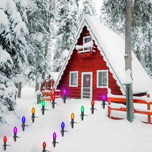 C9 LED Christmas Pathway Lights 38 Feet Outdoor String Lights with Marker Stakes, 25 LED Clear Multicolor Connectable Christmas Walkway Markers Lights for Outside Porch Garden Patio Lawn Decor - Image 7