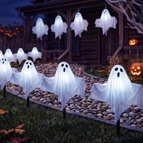 11.5FT Halloween Ghost Pathway Lights Outdoor, 4 Pack LED Lawn Stake Lights by Goothy