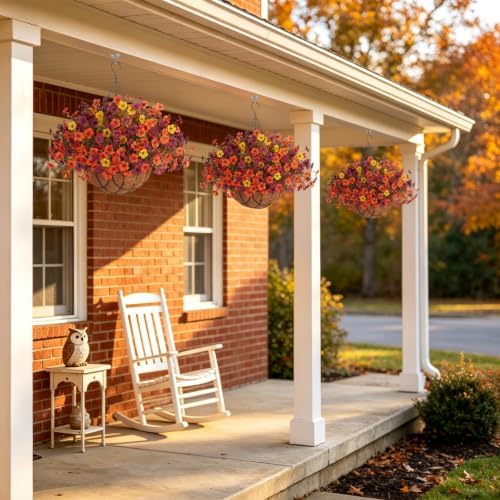 Fake Mums Artificial Fall Flowers Hanging Baskets Outdoors for Decoration - Image 4