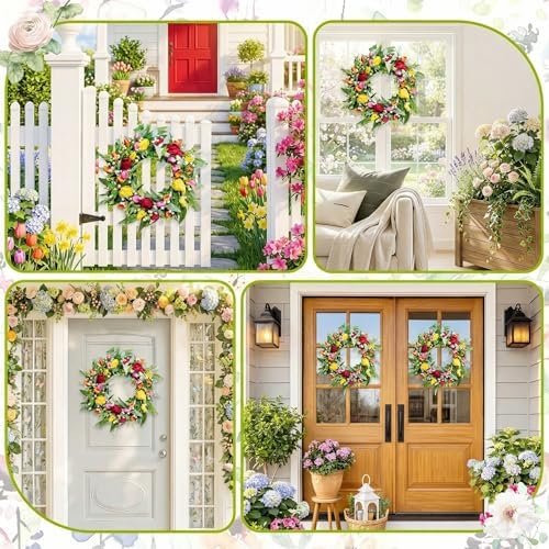 Wreaths for Front Door Decor Artificial Flower, 20" Tulip Floral - Image 5