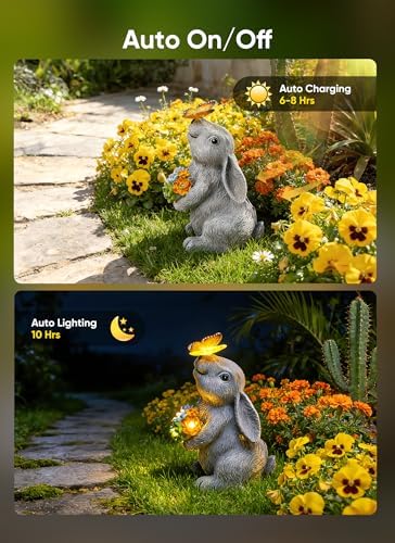 Brightown-Solar-Rabbit-Garden-Decor-Statue with 6 LED Lights, Hand-Painted Resin, IP65 Waterproof Outdoor Decor for Patio, Lawn & Yard Decorations, Unique Mothers Day Gifts for Mom Women - Image 5