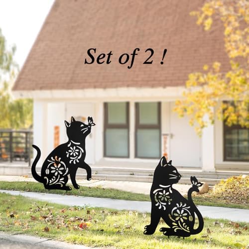 Metal Cat Garden Decor,Black Cat Silhouette Outdoor Decorative Yard Stakes - Image 2