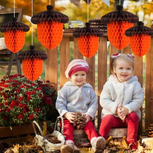 Fall Acorn Honeycomb Ball Decorations, 12in+8in - Image 4
