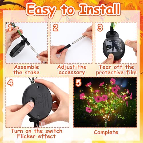 Glooglitter 2 Pack Rose Red Solar Flower Stake Light Outdoor Garden, Violet - Image 3
