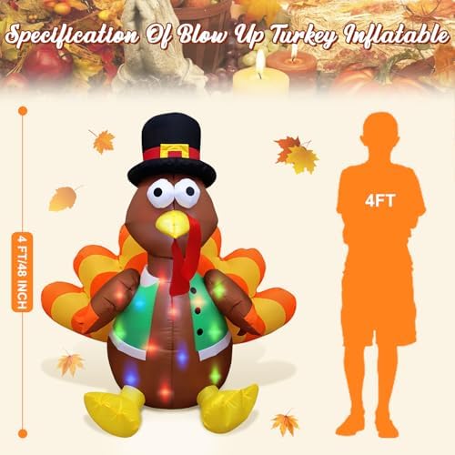 Evoio Thanksgiving 4 FT Inflatable Blow up Turkey Outdoor Yard Decorations - Image 4
