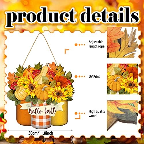 Spiareal Fall Door Decor Wooden Pumpkin Door Decorations Fall Welcome Sign - Image 4