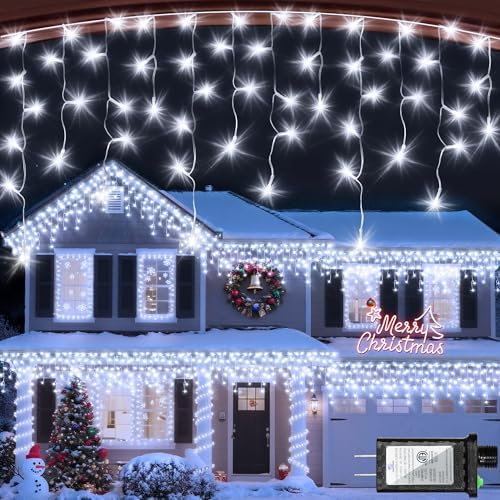 1332 LED 132ft Christmas Lights with 296 Drops, 12 Lighting Modes Cool White Christmas Decoration Twinkling Lights Dimmable, Timer Outdoor Waterproof Fairy Lights for Indoor Garden House Eaves Roof by YHBJKCZ