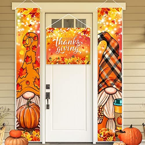 Fall Decorations - Happy Thanksgiving Fall Porch Decoration Hanging Banner Pumpkin Gnome Front Porch Sign for Fall Thanksgiving Decorations Background Sign by HAKOTI