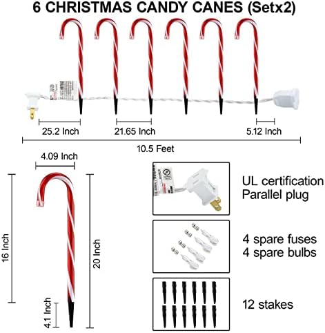 GAGALIFE 16-inch Candy Cane Lights, Outdoor Christmas Pathway Markers, 12 Pack Christmas Candy Cane Light for Driveway, Walkway, Yard, Garden, 21 feet Total Length with 72 Lights, Red-White - Image 2