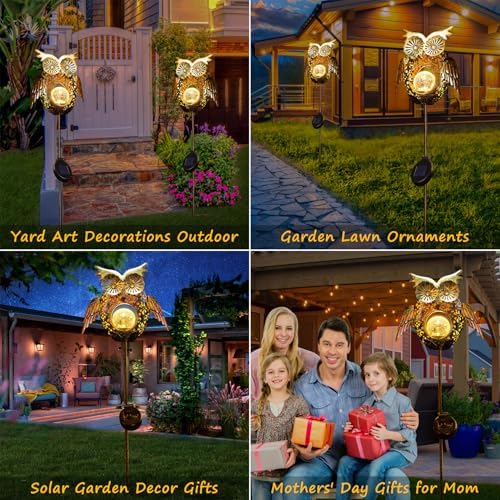 Go2garden Solar Lights Outdoor Owl Garden Gifts Mom Metal Stakes Lights for Lawn Ornaments, Yard Art, Pathway Decorations,Birthday Mothers' Day Gift for Grandma Wife (Bronze) - Image 3