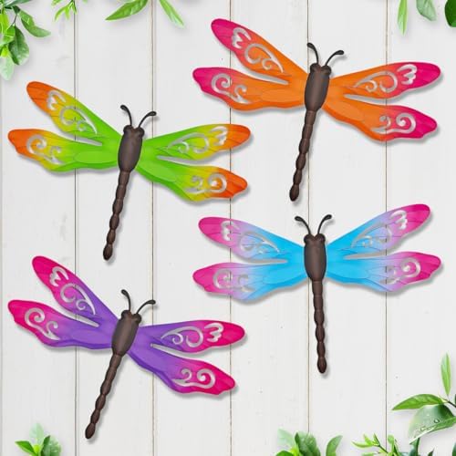 4 Pcs Metal Dragonfly Outdoor Wall Art Hanging Decor by eoorau