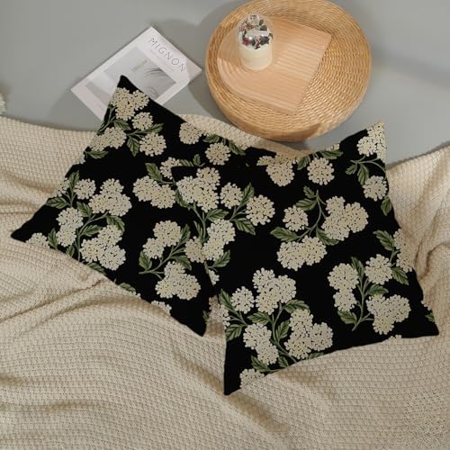 Black Spring Pillow Covers 16x16 Inch 2 Pcs Green Hydrangea Flower Decor Throw Pillows Vintage Floral Seasonal Summer Outdoor Decoration Pillowcase Linen Cushion Cover for Couch Sofa - Image 5