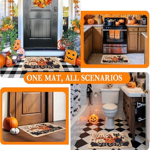 Halloween Welcome Mat for Front Door Cute Ghost Cat Pumpkin Decor 17"x26.8" - Image 6