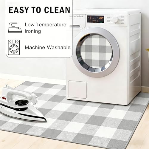 Buffalo Plaid Outdoor Rug 4x6 Ft Gray and White Checkered Area Rug Washable Indoor Outdoor Rugs for Entryway,Hallway, Kitchen, Living Room, Dining Room, Bedroom - Image 7