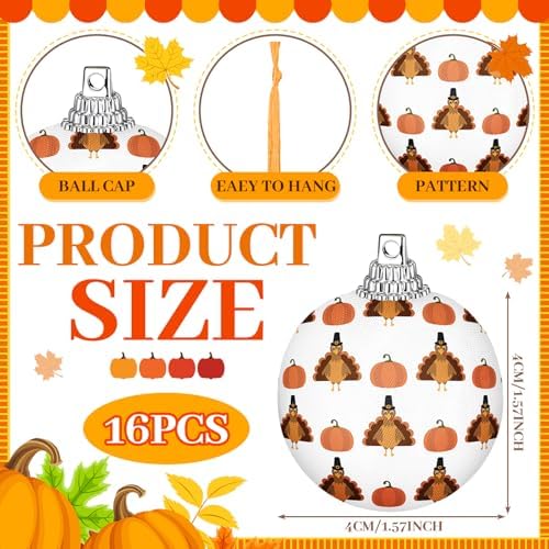 16 Pcs Fall Ornaments for Tree 1.57'' Thanksgiving Ball Hanging Ornaments - Image 4