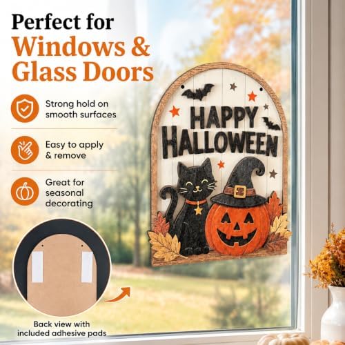 LKTEE Halloween Door Sign, Wooden Black Cat Pumpkin Decor for Front Door - Image 6