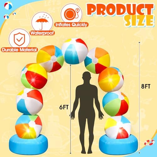 8FT Inflatable Beach Ball Arch for Summer Inflatables Outdoor Decorations Colorful Blow Up Archway Built-in 5 LED Lights Birthday Party Supplies for Pool Beach Luau Yard Lawn Garden Photo Backdrop - Image 2