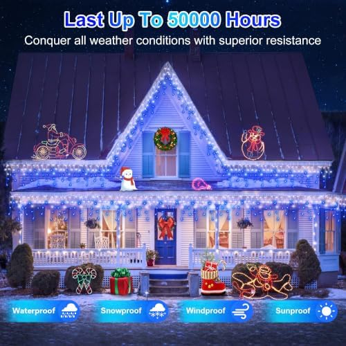 Christmas Icicle Lights Outdoor 66FT 670 LED Drops Blue & White - Image 3