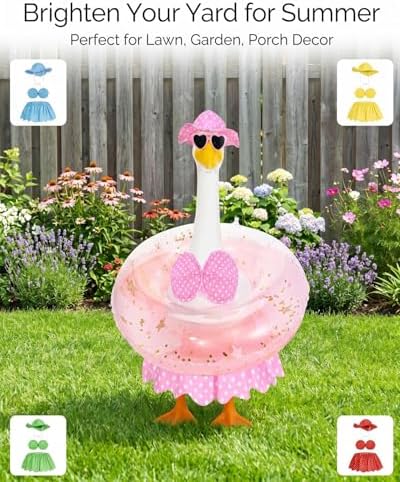 Bikini Porch Goose Outfits Summer Costume for 23" 17" Goose Statue, Swimsuit Set with Sunglasses, Swim Ring and Hat, Hawaiian Style for Garden Patio Lawn Yard Outdoor Decoration(Watermelon) - Image 5
