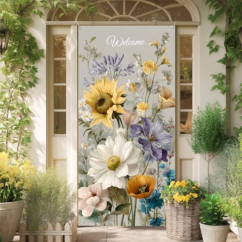 Front Door Covers Decorative, Spring Flower Design Door Curtain 70.8 x 35.4 Inch for Porch Outdoor Indoor Home Decor (Colorful-230) - Image 7