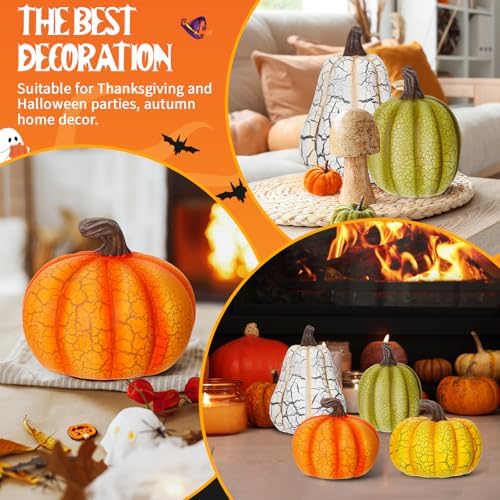 Wesiti 4 Pcs Fall Resin Pumpkin Figurine 6.7 Inch Large Tabletop Decor - Image 5