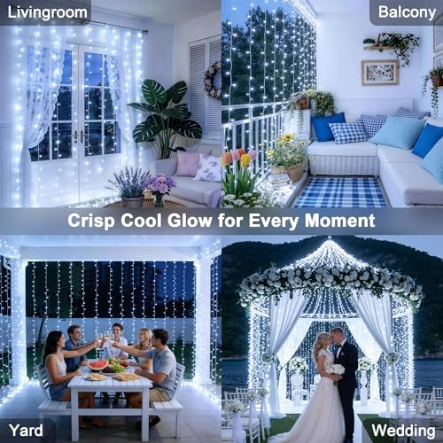 JMEXSUSS 900LED Curtain Lights, White Christmas Lights, 9.5x29.5ft - Image 4