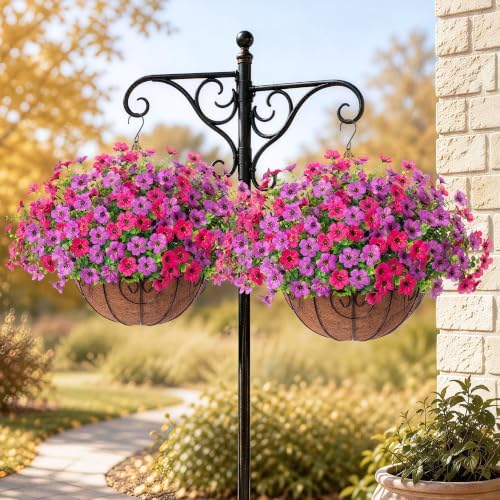 HyeFlora Artificial Faux Hanging Plants Flowers Basket for Spring Summer Outdoor Outside Decoration, Fake Silk Colorful Daisy Eucalyptus in Planter UV Resistant Realistic for Porch Patio Balcony Yard - Image 6